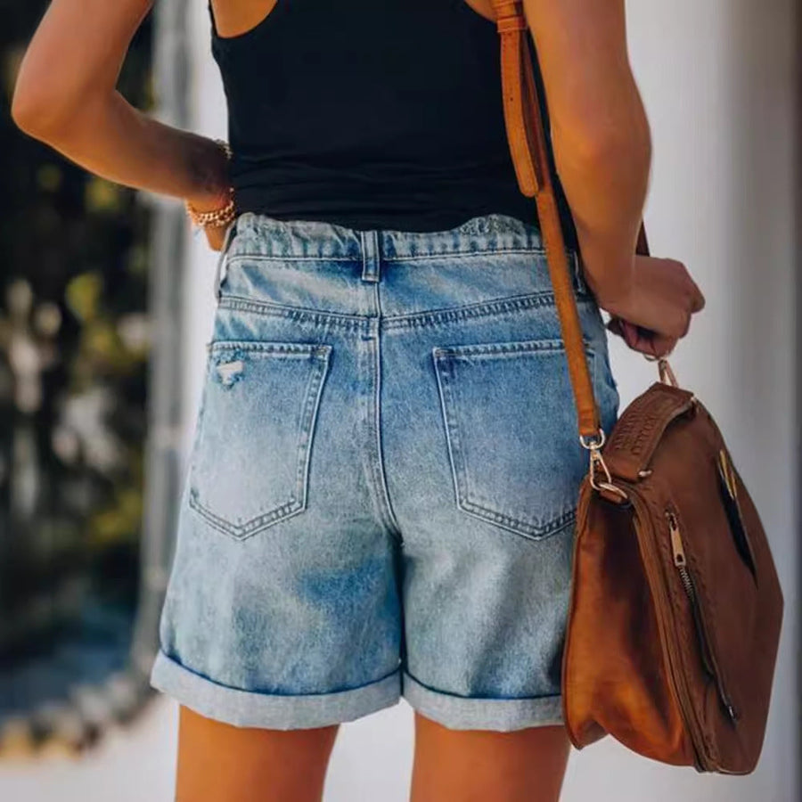 Denim Korte Broek met Hoge Taille Dames