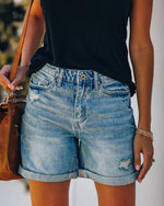 Denim Korte Broek met Hoge Taille Dames