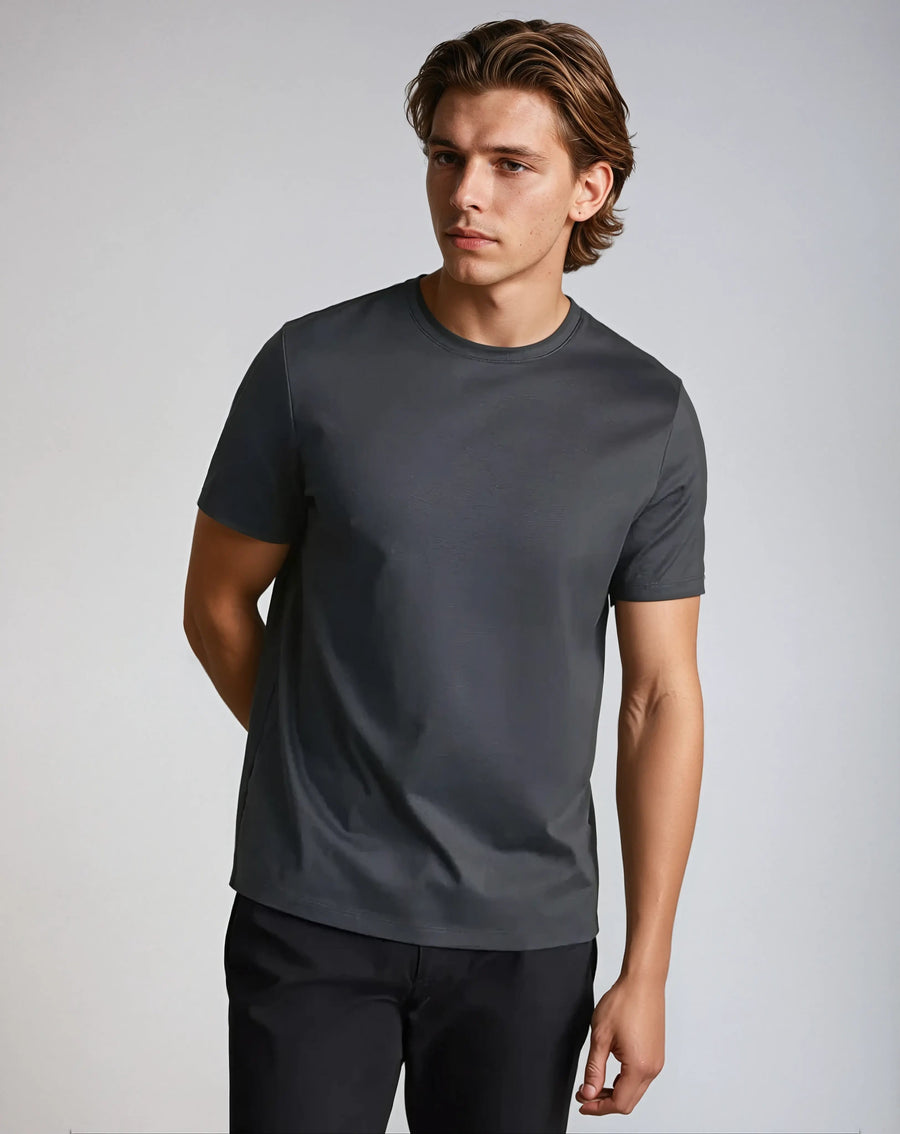 Supima T-shirt slim fit katoen heren - Donkergrijs