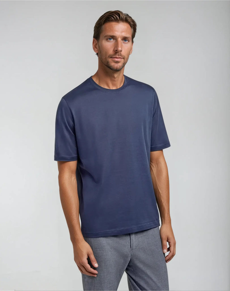 Supima T-shirt slim fit katoen heren - Intens Blauw