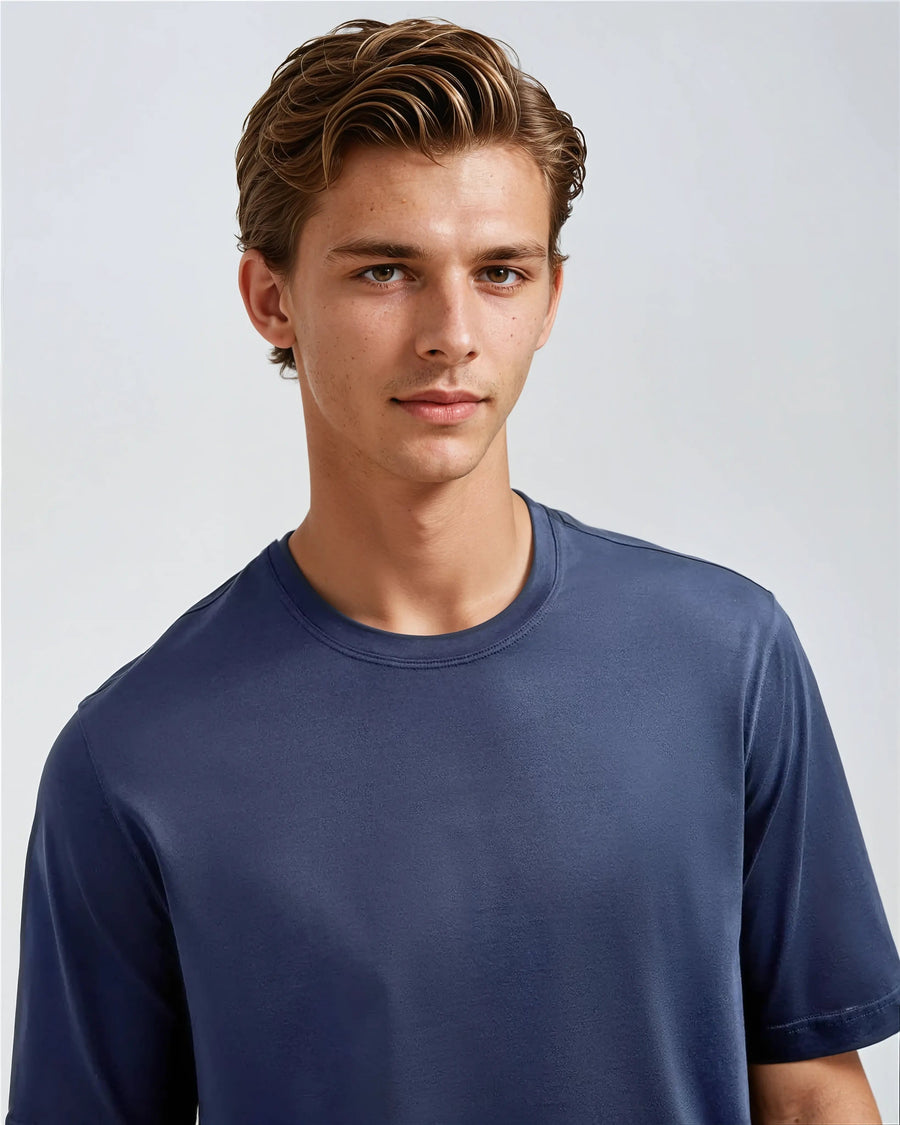Supima T-shirt slim fit katoen heren - Intens Blauw