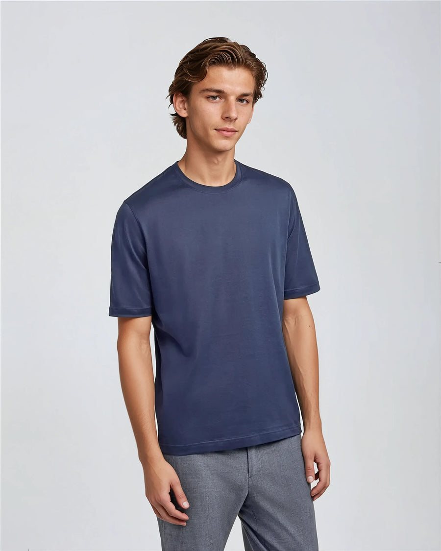 Supima T-shirt slim fit katoen heren - Intens Blauw