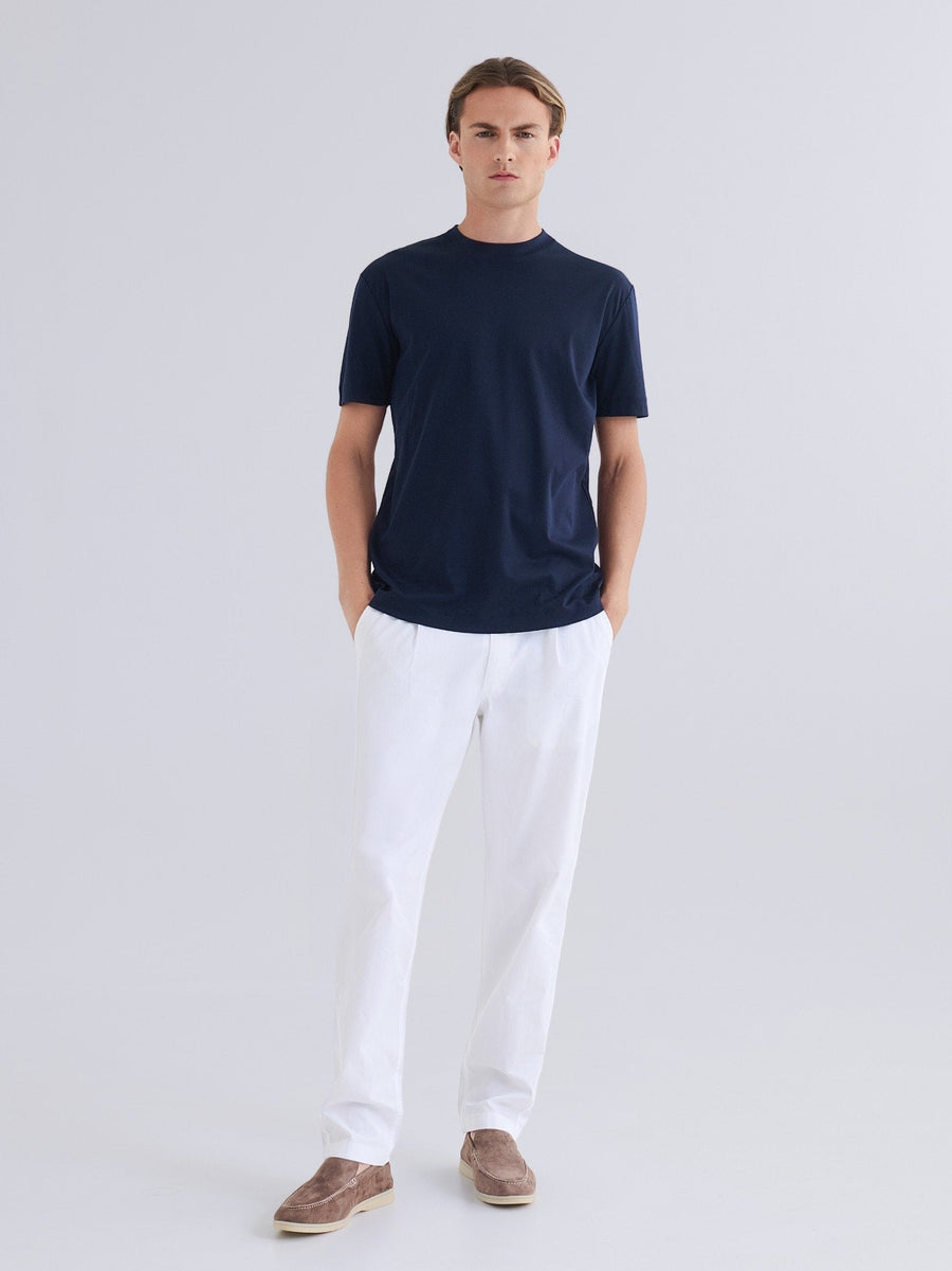 Supima T-shirt slim fit katoen heren - Marineblauw