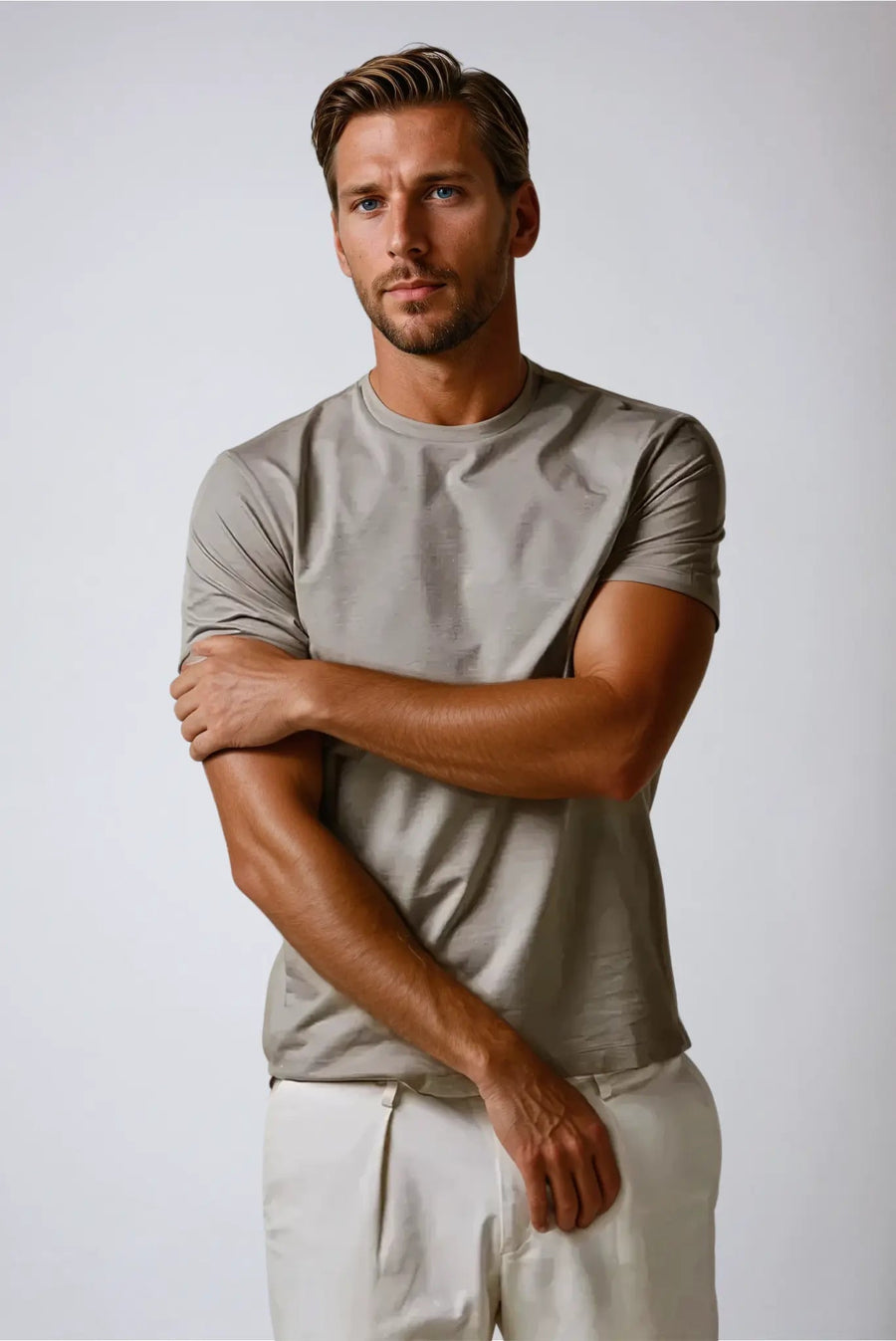 Supima T-shirt slim fit katoen heren - Taupe