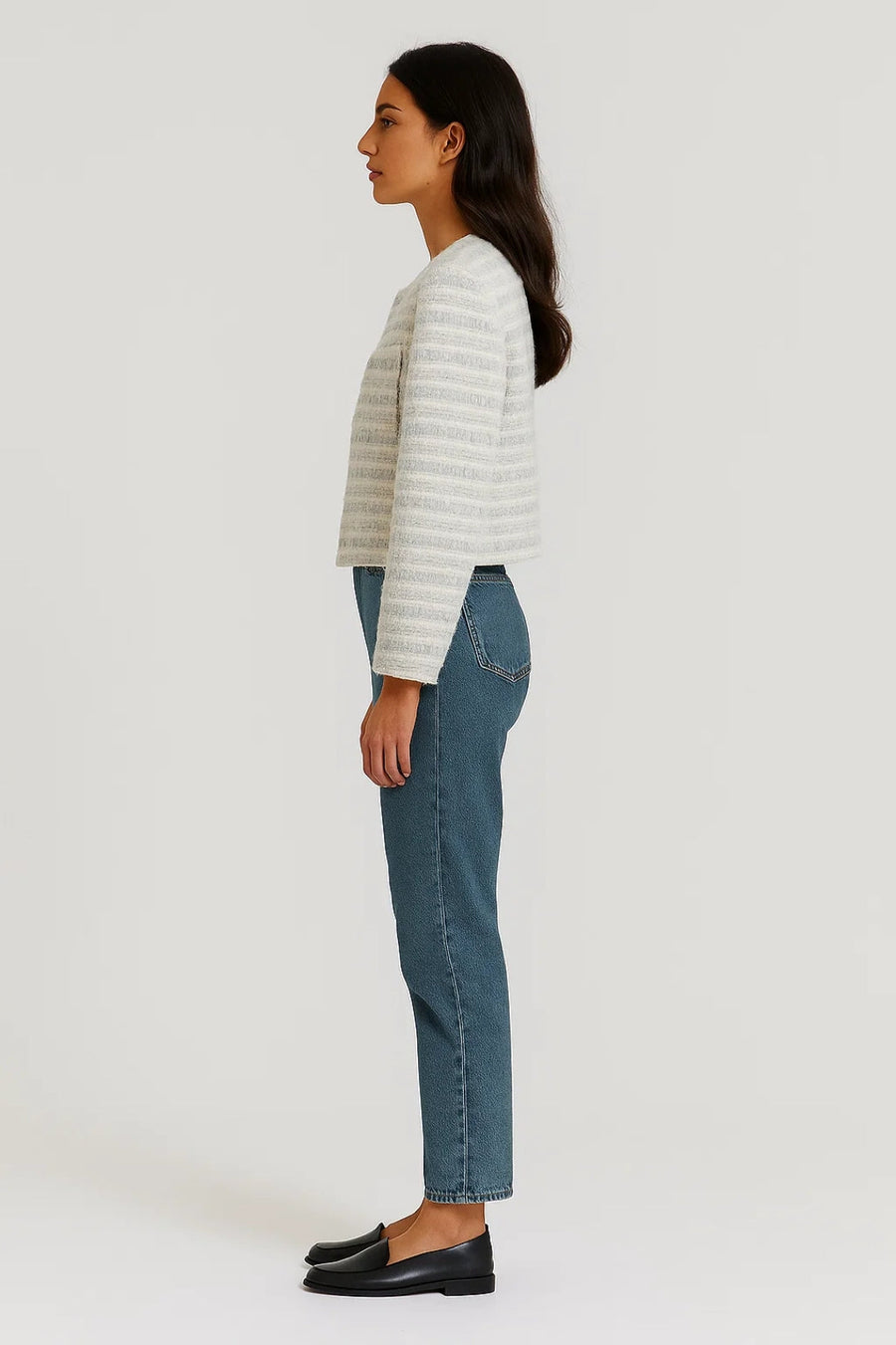 Bouclé Blazer met Parelknopen Dames