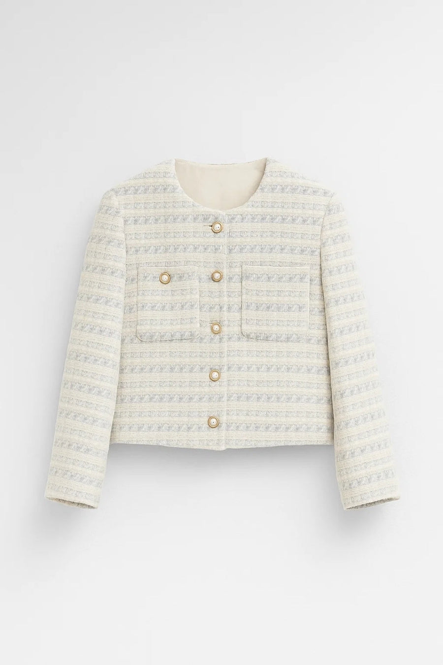 Bouclé Blazer met Parelknopen Dames