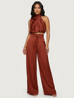 Co-ord Set Dames Satijn Haltertop en Wijde Broek