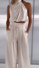 Co-ord Set Dames Satijn Haltertop en Wijde Broek