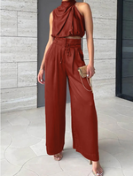 Co-ord Set Dames Satijn Haltertop en Wijde Broek
