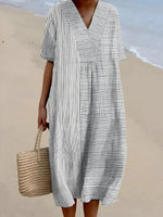 Midi Jurk Zomerse Print V-hals Dames