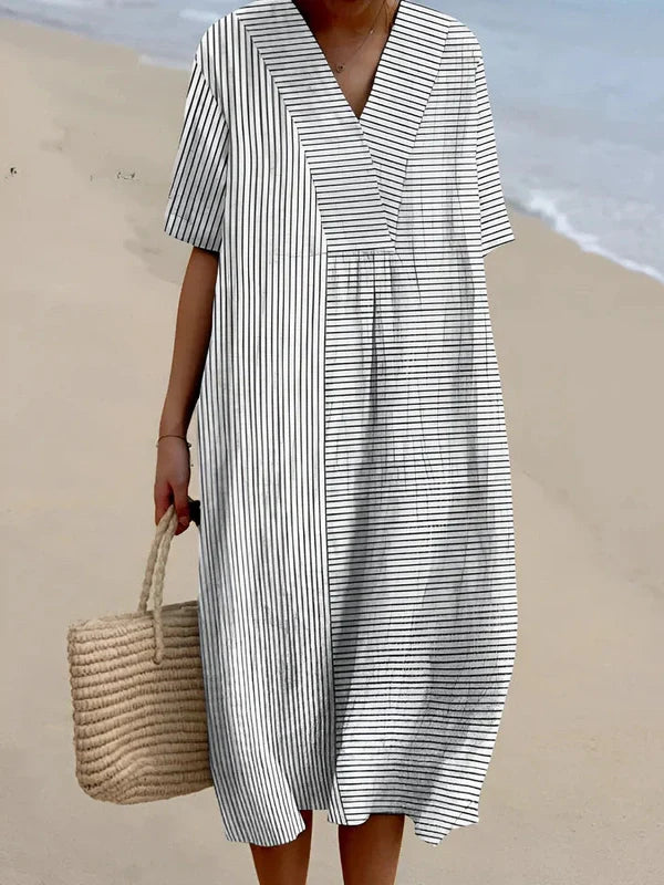Midi Jurk Zomerse Print V-hals Dames