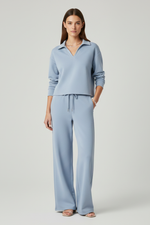Co-ord Lounge Set Dames met V-Hals en Wijde Broek