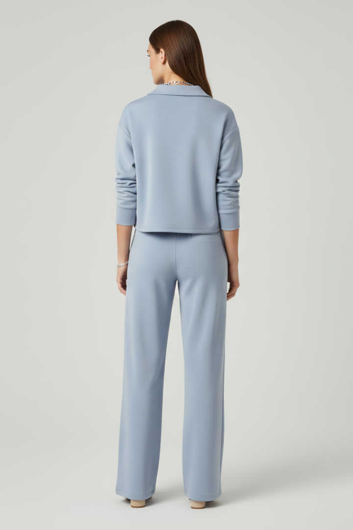 Co-ord Lounge Set Dames met V-Hals en Wijde Broek