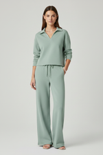 Co-ord Lounge Set Dames met V-Hals en Wijde Broek