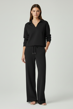 Co-ord Lounge Set Dames met V-Hals en Wijde Broek