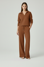 Co-ord Lounge Set Dames met V-Hals en Wijde Broek