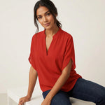 V-hals blouse met korte mouwen Dames
