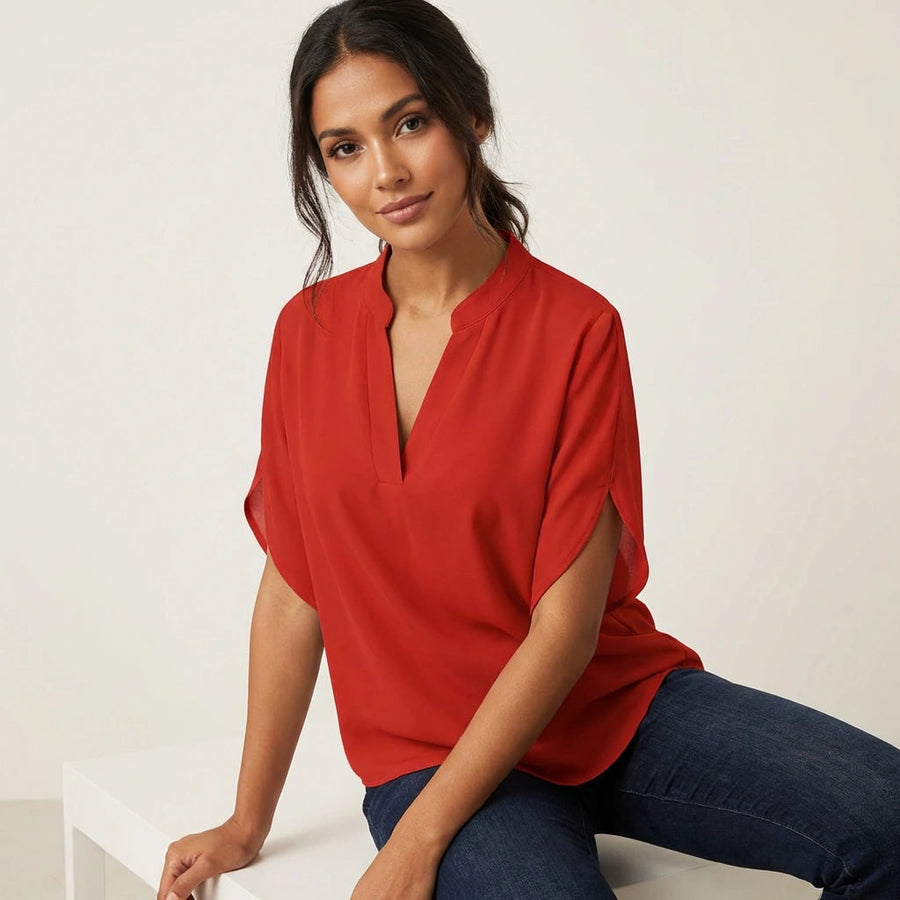 V-hals blouse met korte mouwen Dames