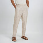 Linnen zomer broek elastische taille heren - Beige