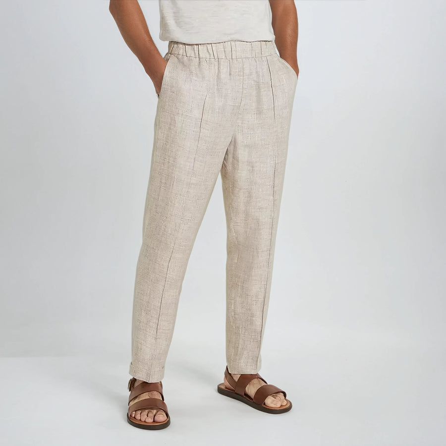 Linnen zomer broek elastische taille heren - Beige