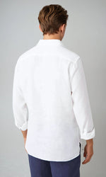 Linnen popover overhemd heren  – Wit