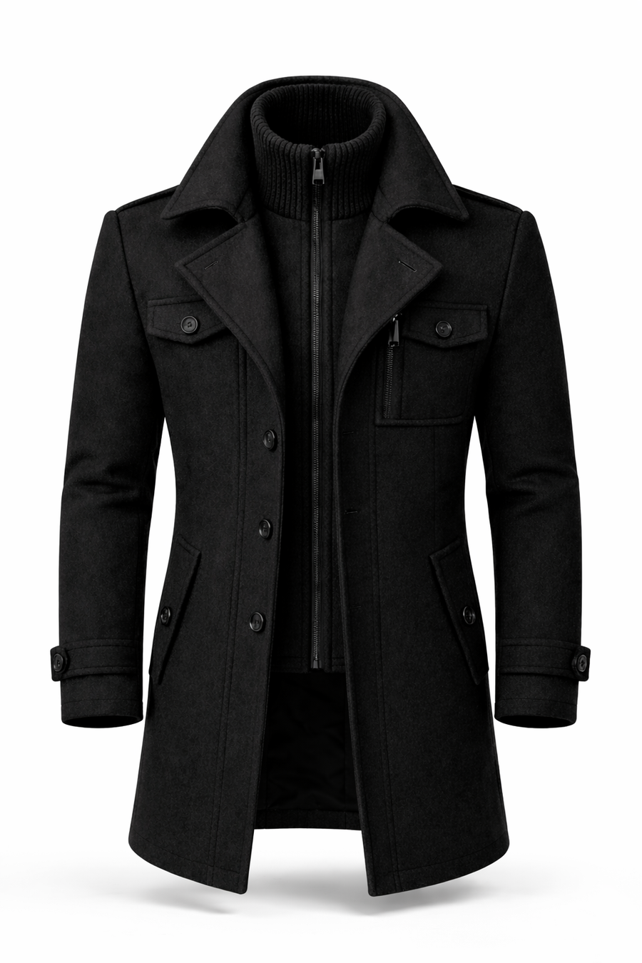 Heren lange jas wol met sjaalkraag