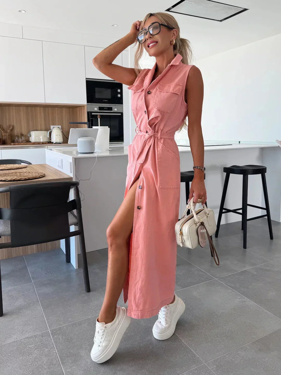Maxi denim jurk met knopen Dames