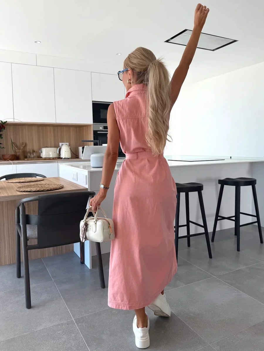 Maxi denim jurk met knopen Dames