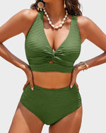 Geribde Bikini Set met Hoge Taille Dames