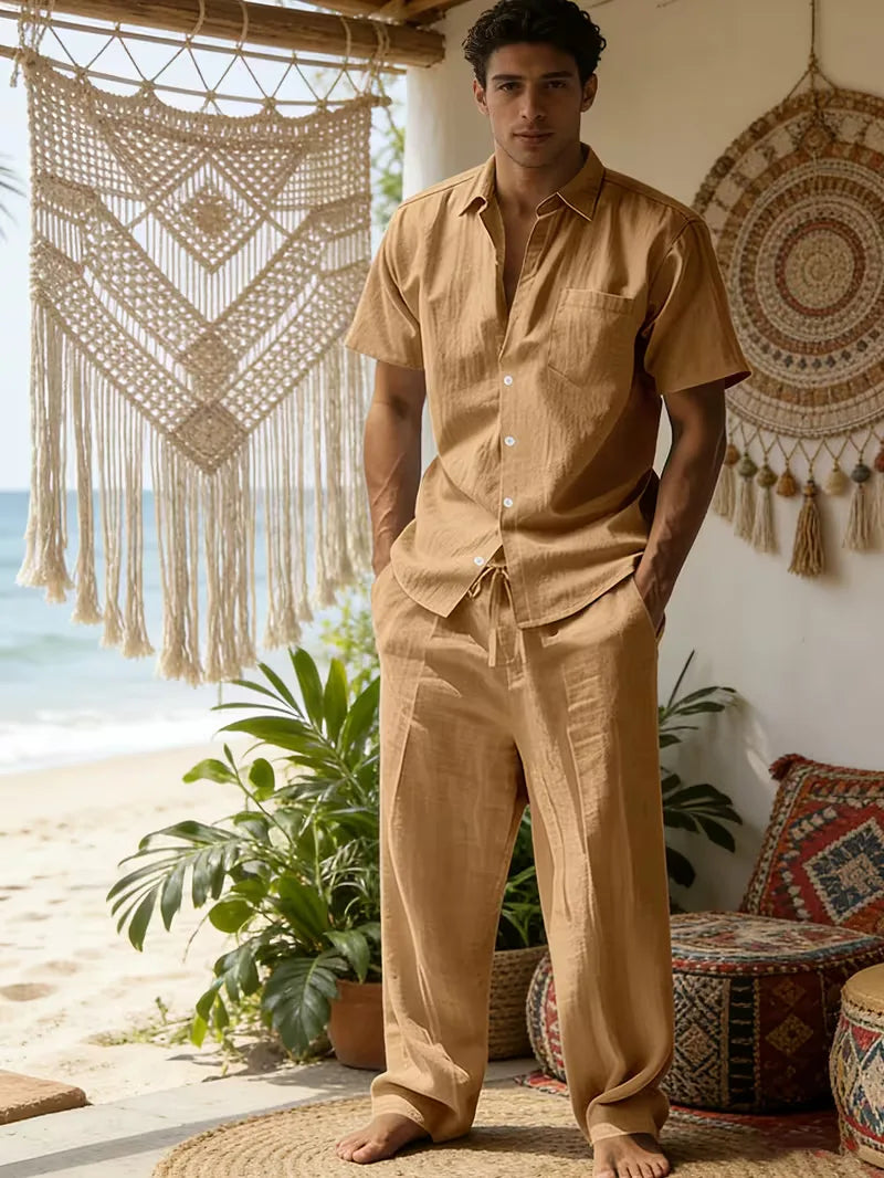 Tweedelige zomer set met wijde lange broek Heren