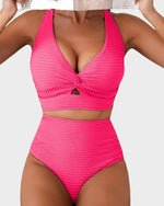 Geribde Bikini Set met Hoge Taille Dames