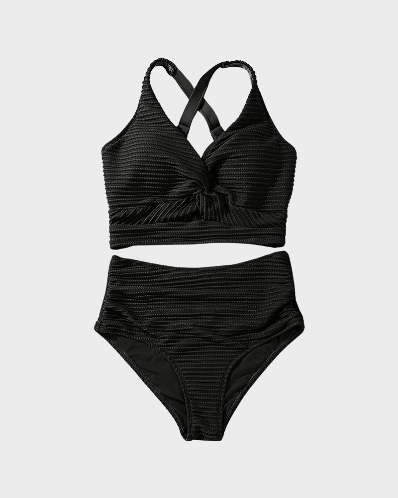 Geribde Bikini Set met Hoge Taille Dames