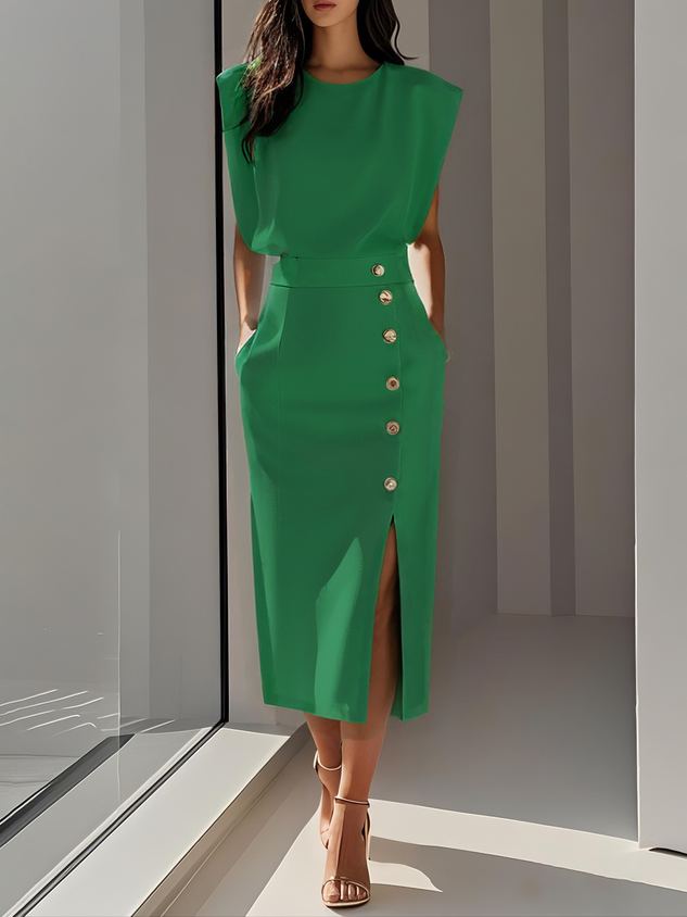 Midi jurk met knopen Dames