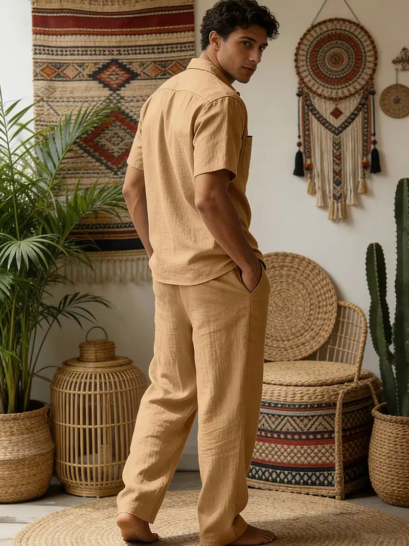 Tweedelige zomer set met wijde lange broek Heren