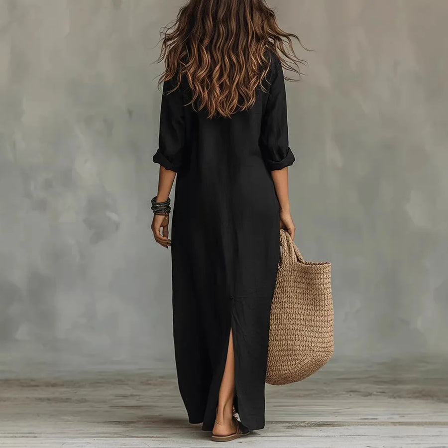 Maxi overhemdjurk met knoopsluiting dames