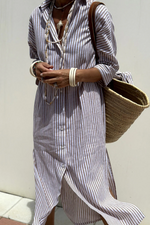 Gestreepte Midi Zomerjurk met knoopjes dames