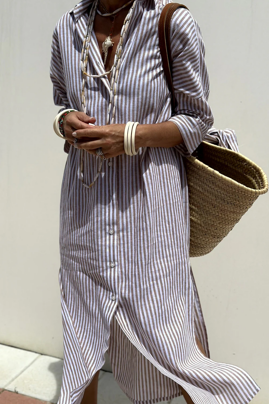 Gestreepte Midi Zomerjurk met knoopjes dames