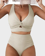 Geribde Bikini Set met Hoge Taille Dames