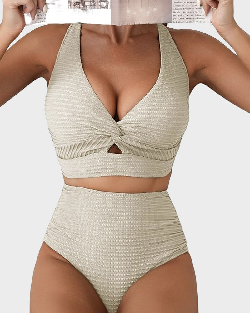 Geribde Bikini Set met Hoge Taille Dames