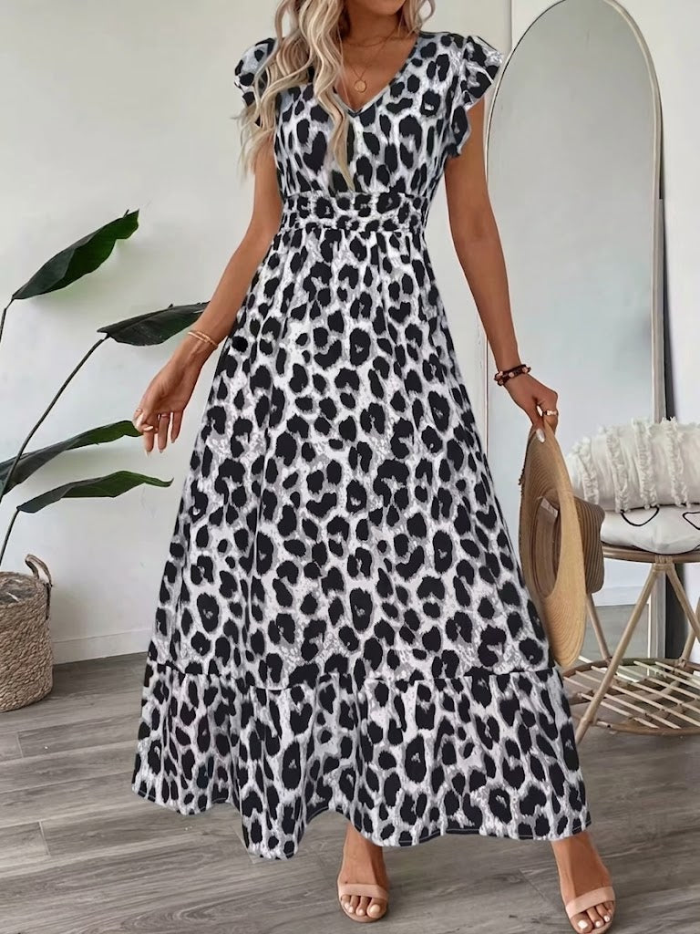 Maxi jurk met V-Hals en getailleerde taille Dames