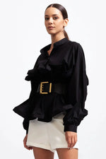 Blouse met ruches en pofmouwen Dames