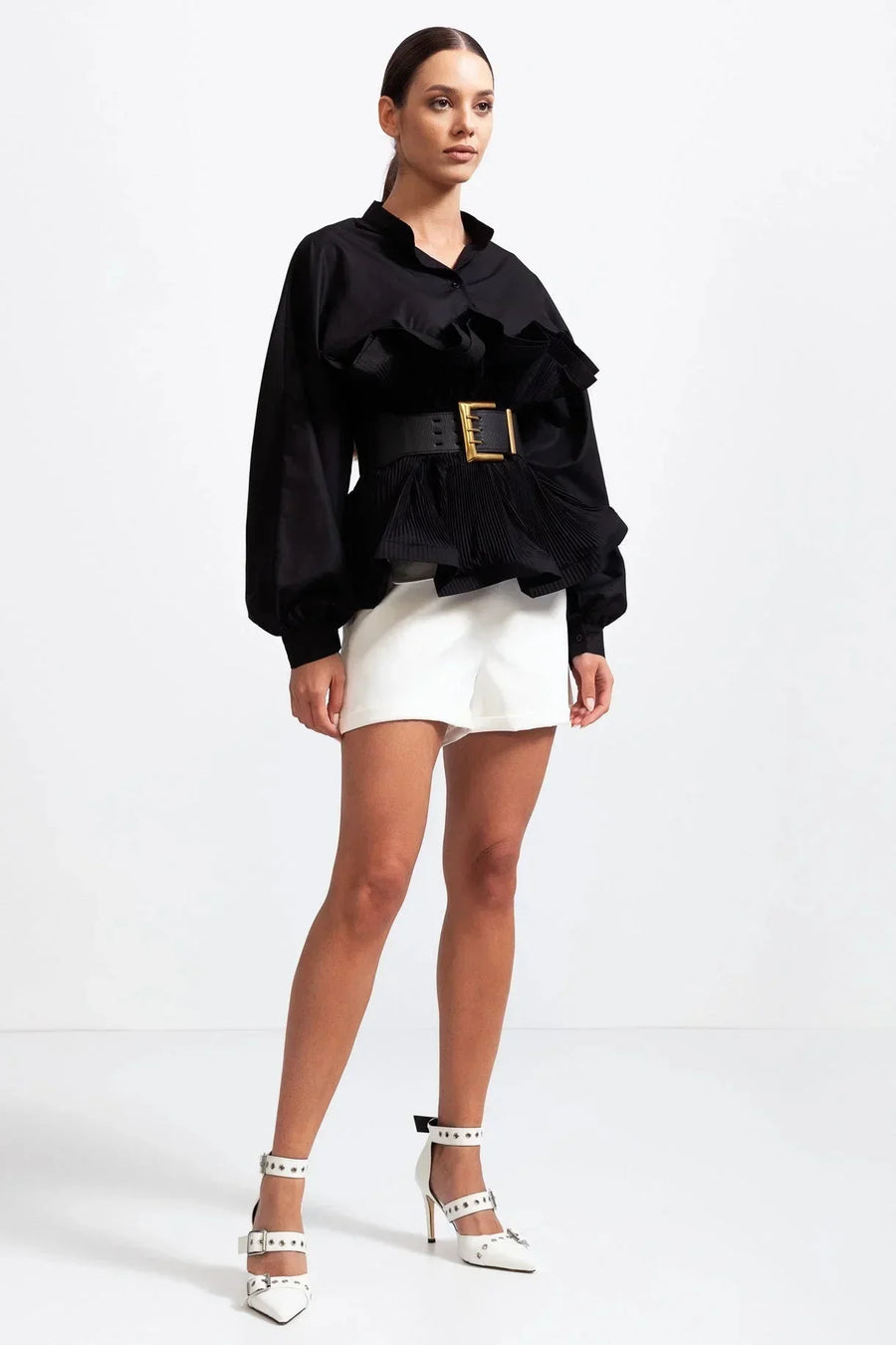 Blouse met ruches en pofmouwen Dames