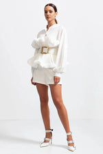 Blouse met ruches en pofmouwen Dames