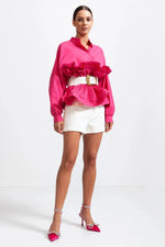 Blouse met ruches en pofmouwen Dames