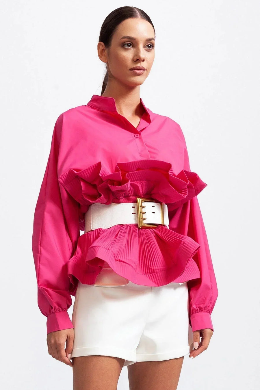 Blouse met ruches en pofmouwen Dames