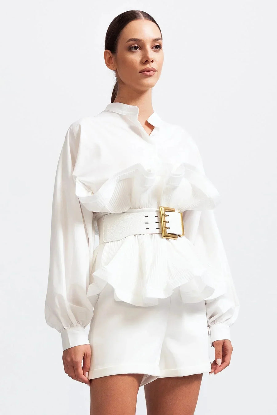 Blouse met ruches en pofmouwen Dames