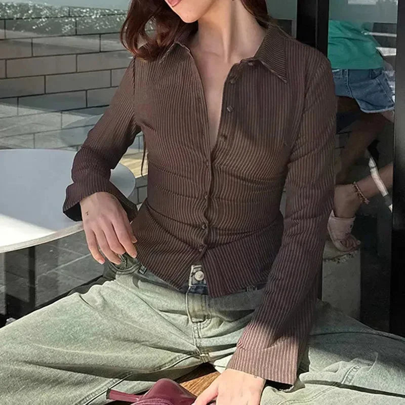 Gestreepte blouse met uitlopende mouwen Dames