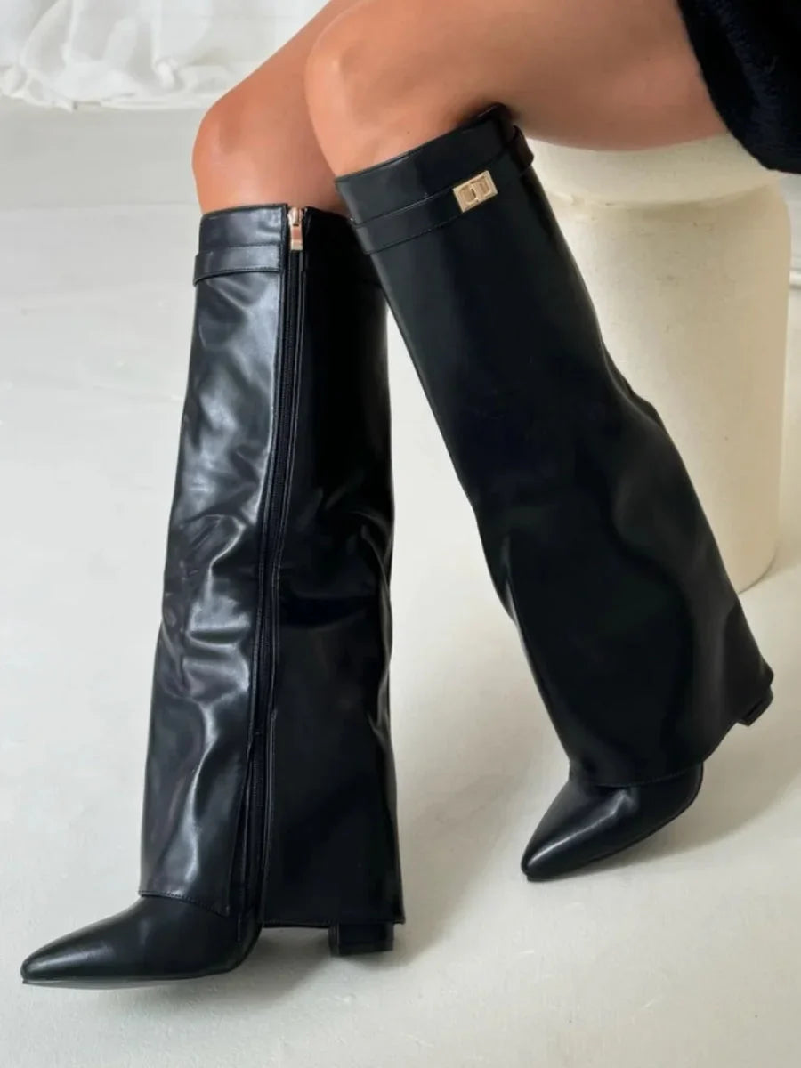 Hoge PU suede laarzen met metalen gesp dames