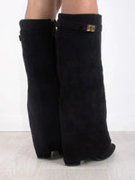 Hoge PU suede laarzen met metalen gesp dames