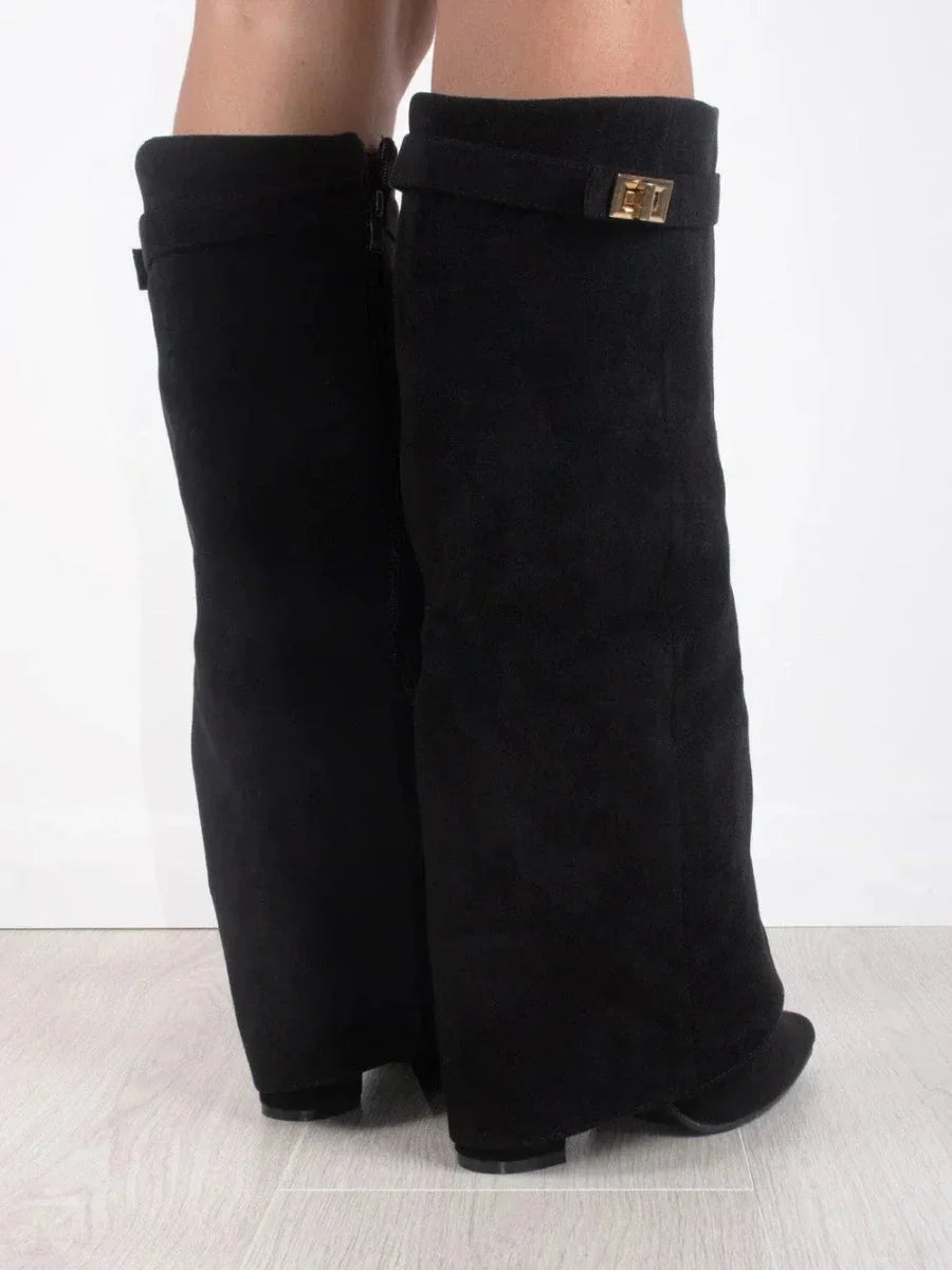 Hoge PU suede laarzen met metalen gesp dames